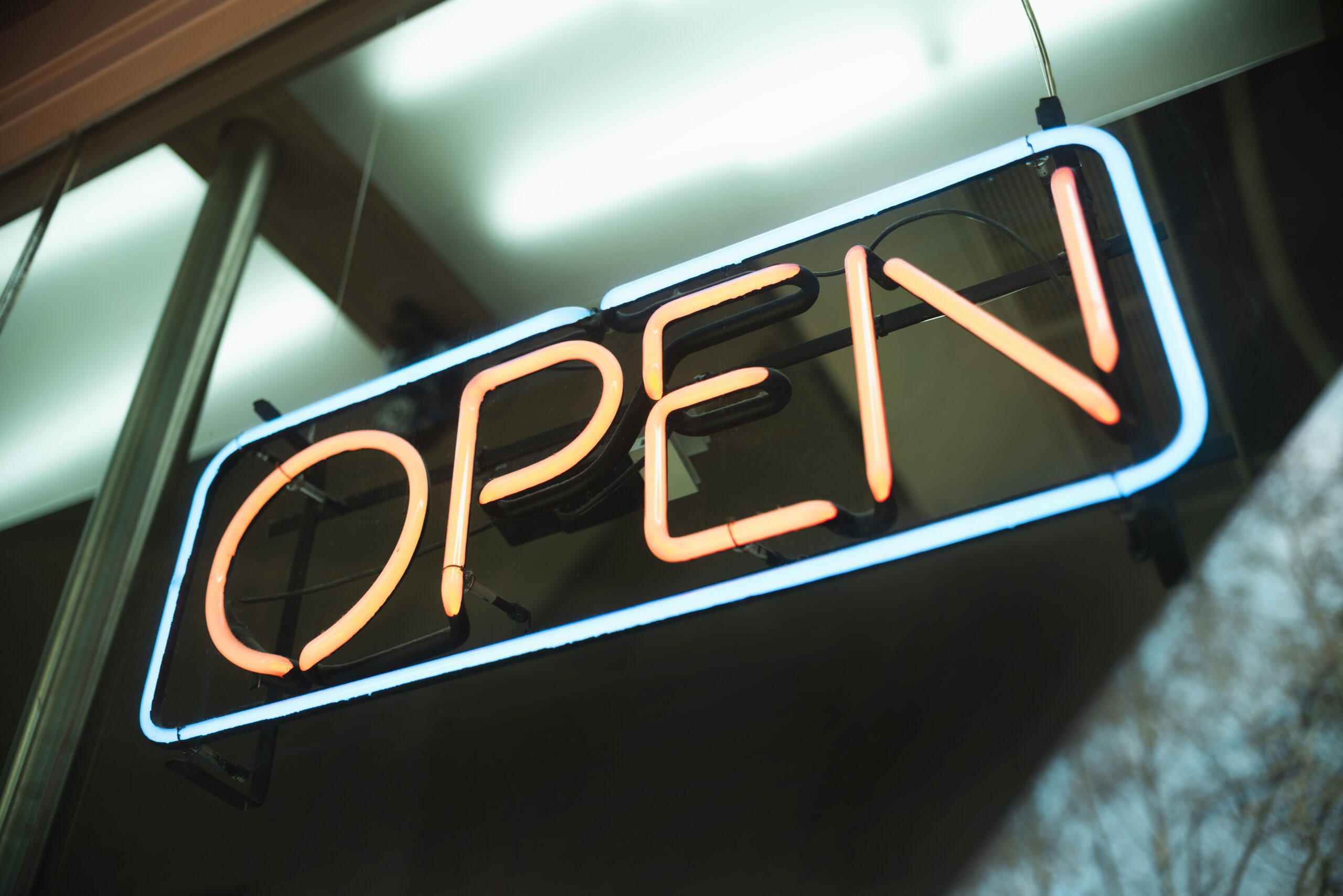 low angle open sign